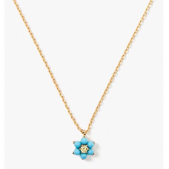 Kate Spade Turquoise Flower Gold Tone Mini Pendant Necklace - Picture 1 of 6